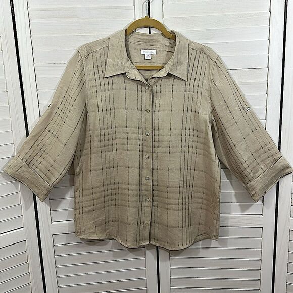 Charter Club Linen Blouse 14 Top Beige Neutral NWOT - Picture 2 of 13
